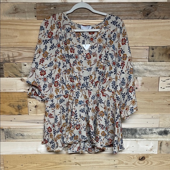 Hayden Tops - Hayden size L Multicolor Floral Flutter Sleeve Lightweight Chinch Waist Blouse